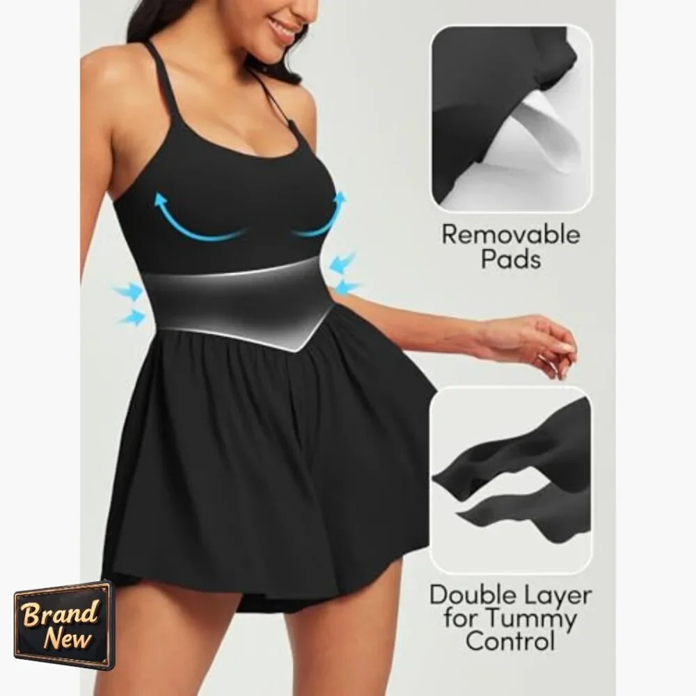 Large Athletic Romper with Tummy Control, UPF 50+, Side Pockets